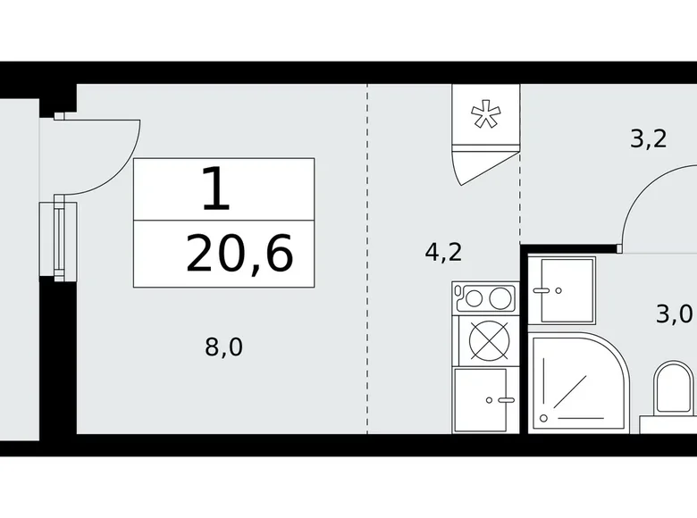 Квартира 1 комната 21 м² район Коммунарка, Россия