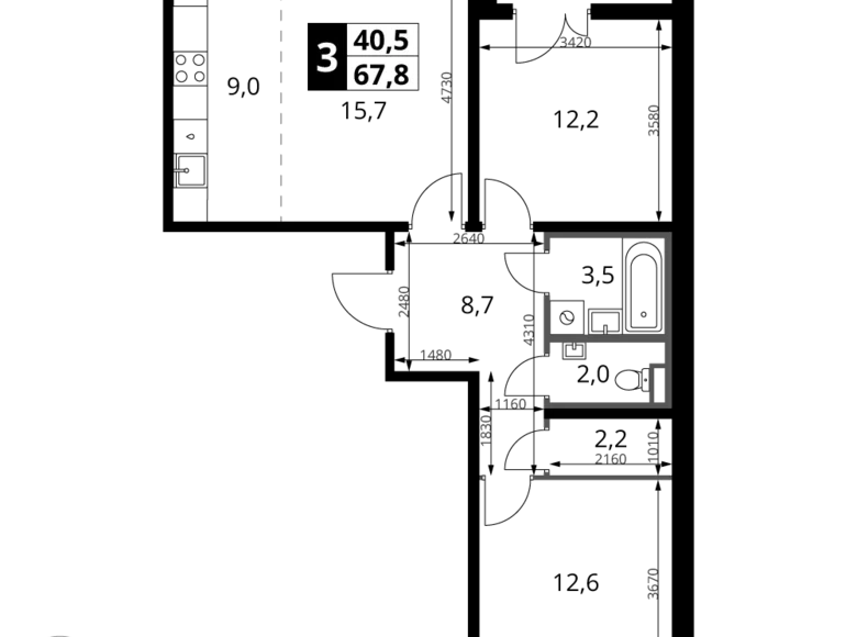 Apartamento 3 habitaciones 68 m² Jimki, Rusia