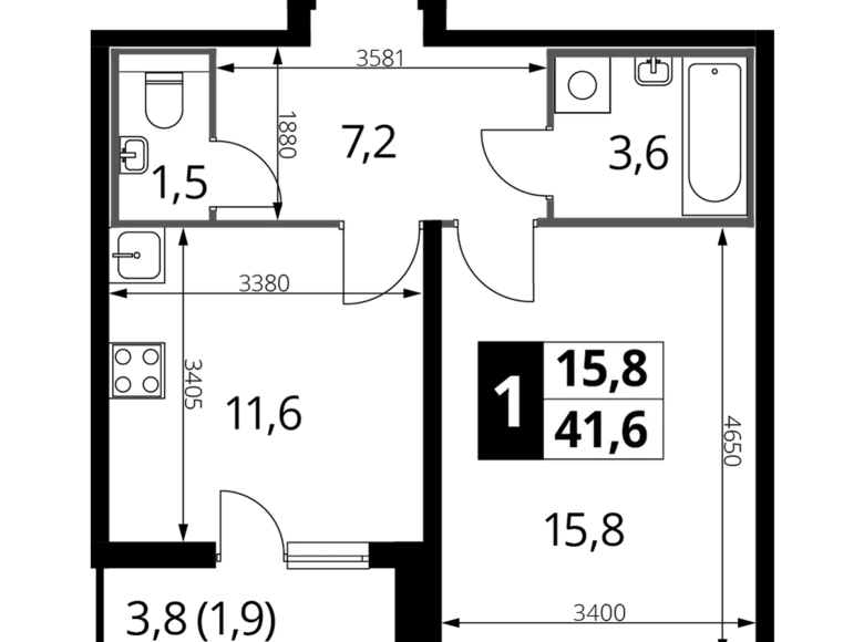 Mieszkanie 1 pokój 42 m² Lubiercy, Rosja