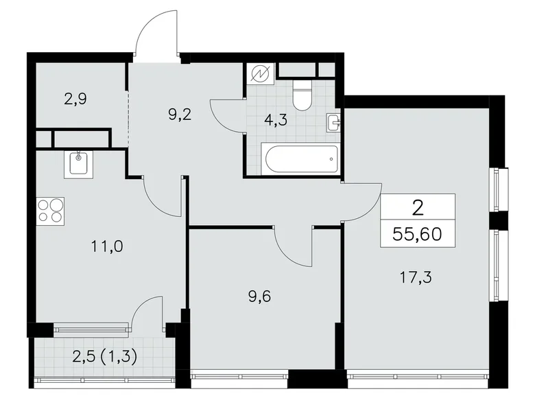 2 room apartment 56 m² Moscow, Russia