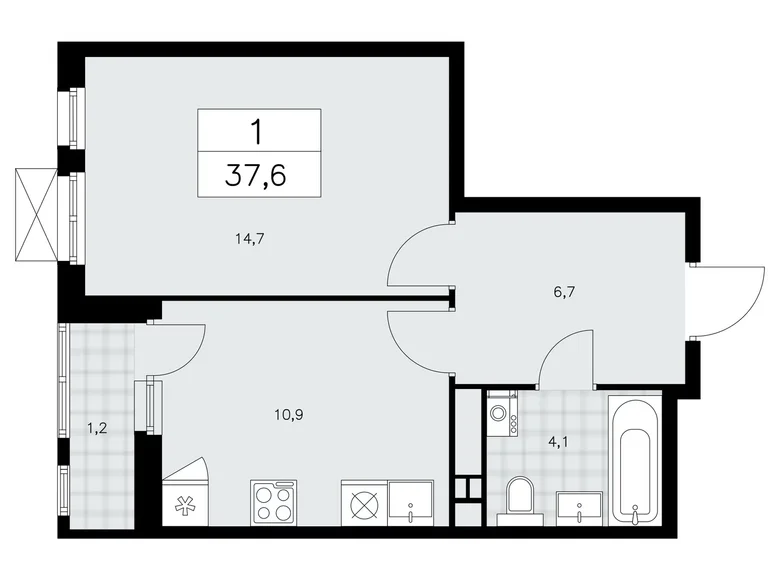 Квартира 1 комната 38 м² район Коммунарка, Россия
