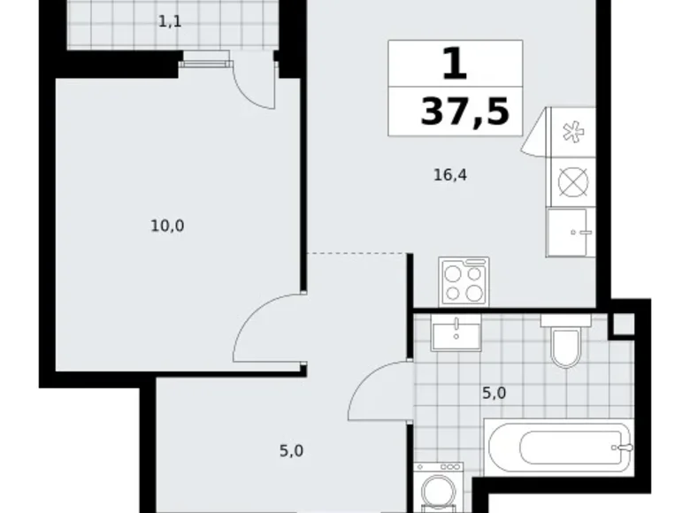 Apartamento 1 habitación 38 m² Moscú, Rusia