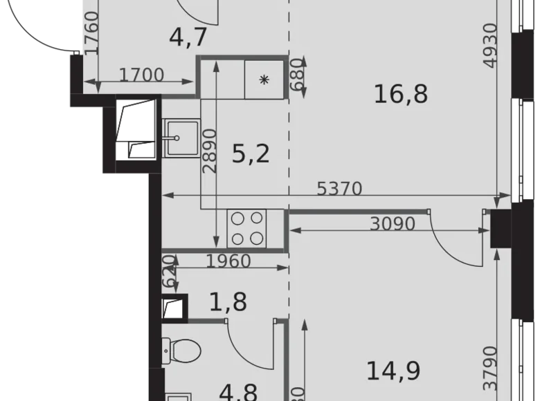 2 room apartment 52 m² Moscow, Russia