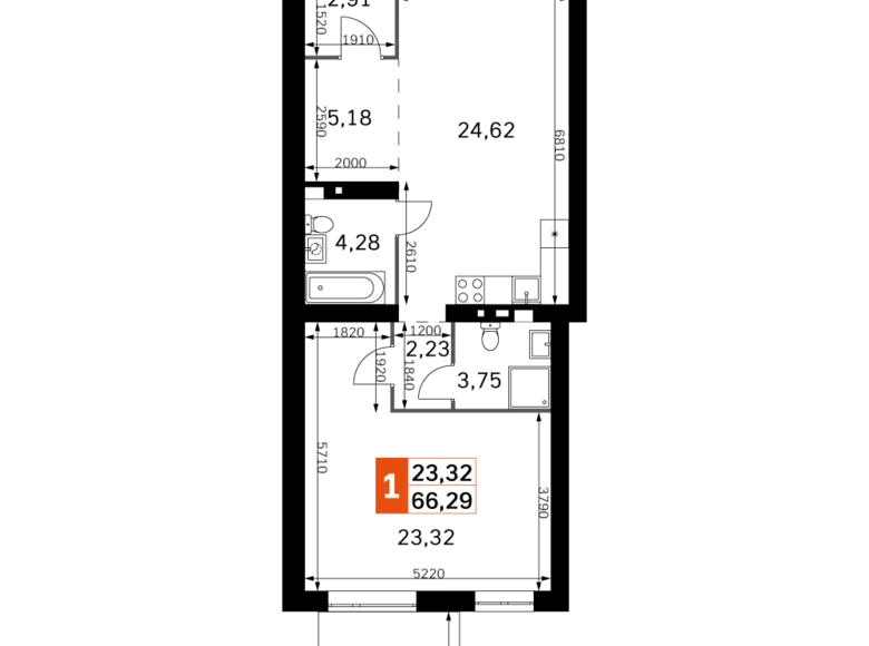 Mieszkanie 2 pokoi 66 m² Odincovskij gorodskoj okrug, Rosja