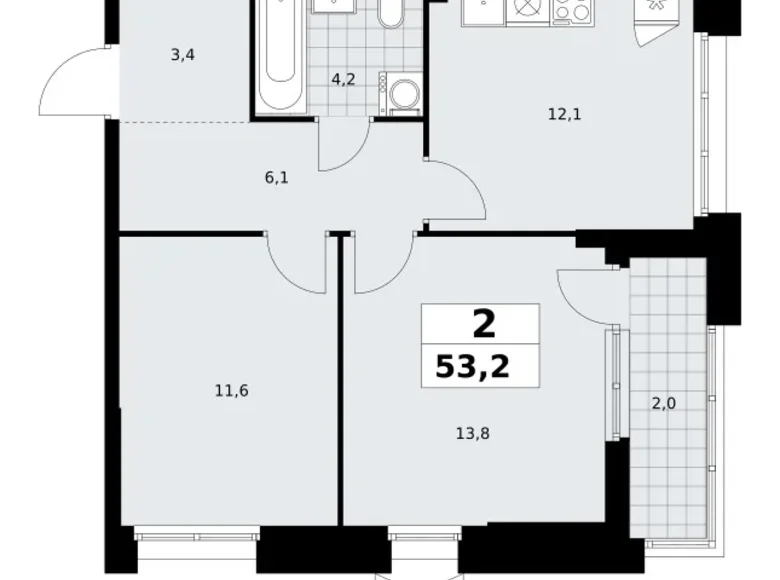 2 room apartment 53 m² Kommunarka, Russia