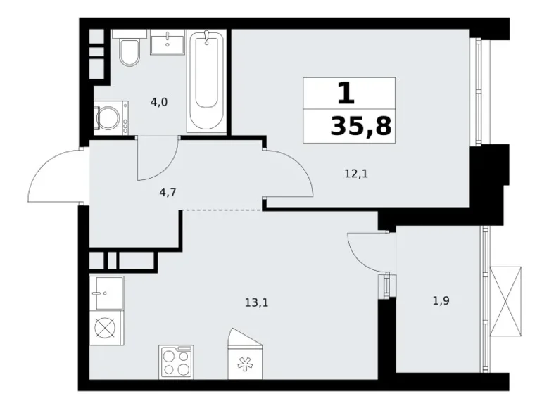 Mieszkanie 1 pokój 36 m² Kommunarka, Rosja