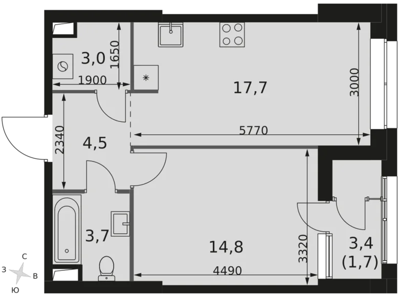 Mieszkanie 1 pokój 45 m² Moskwa, Rosja
