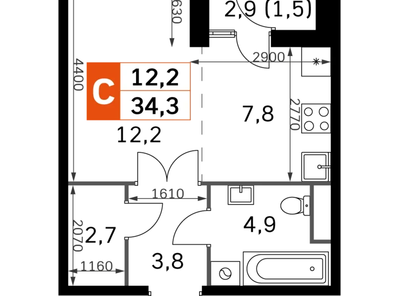 Студия 1 комната 31 м² Москва, Россия