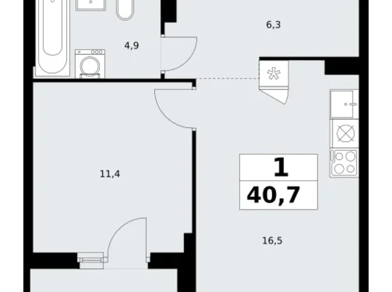 Квартира 1 комната 41 м² район Троицк, Россия