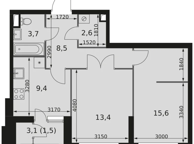 Квартира 2 комнаты 55 м² Москва, Россия