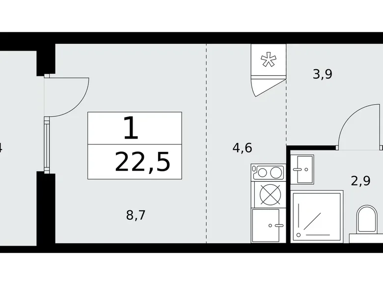 1 room apartment 23 m² Troitsk, Russia