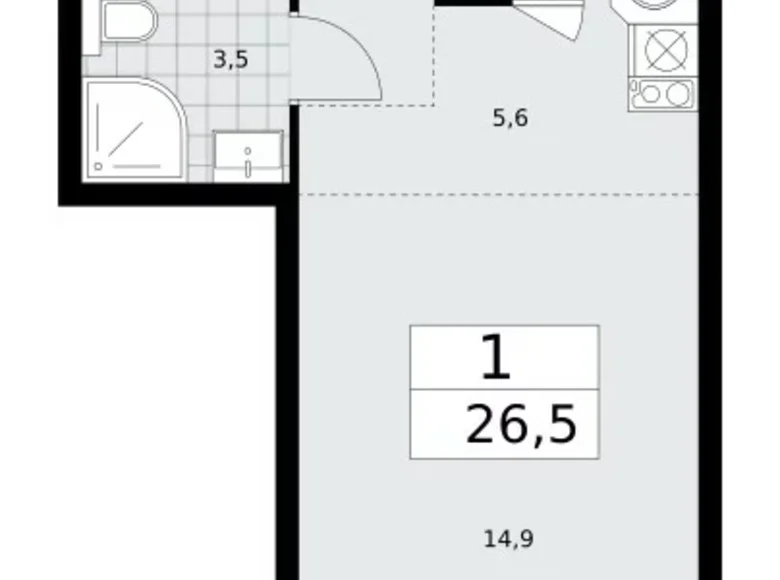 Квартира 1 комната 27 м² район Коммунарка, Россия