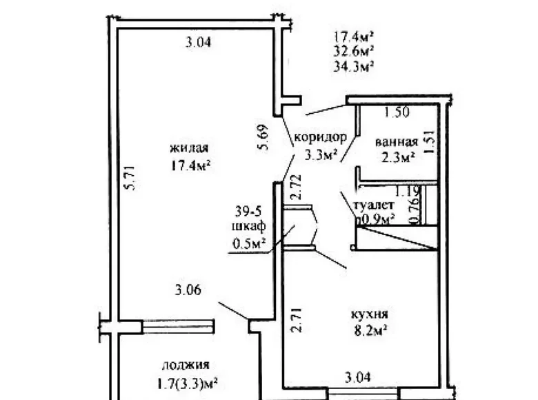 1 room apartment 33 m² Minsk, Belarus