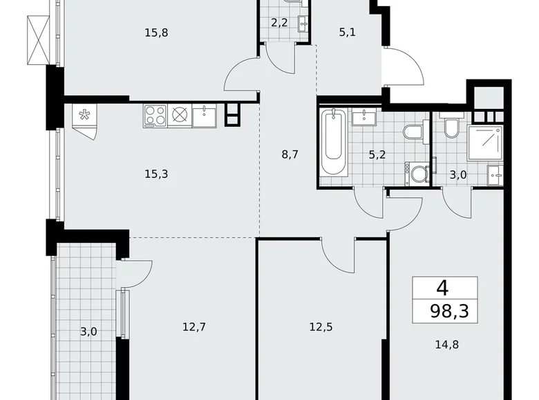 Appartement 4 chambres 98 m² Kommunarka, Russie