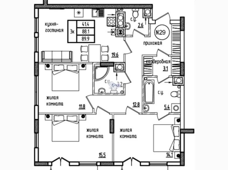 Квартира 3 комнаты 94 м² Калининград, Россия