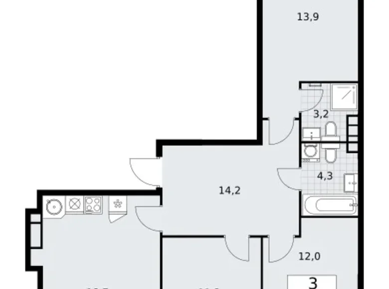 3 room apartment 79 m² Vnukovo, Russia