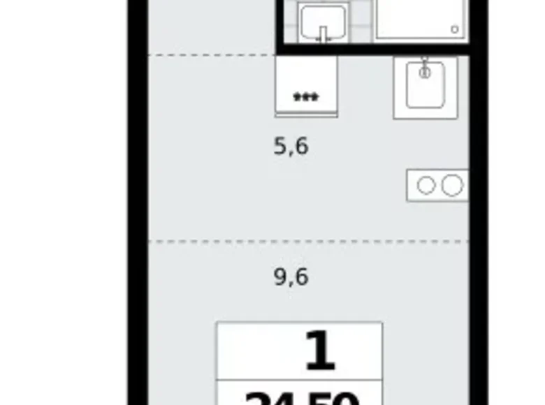 1 room apartment 25 m² Moscow, Russia