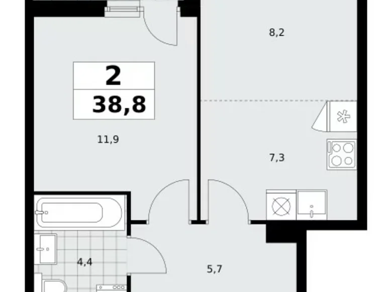 2 room apartment 39 m² Kommunarka, Russia