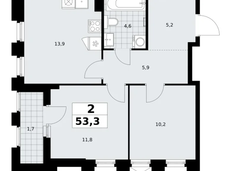 Квартира 2 комнаты 53 м² район Троицк, Россия