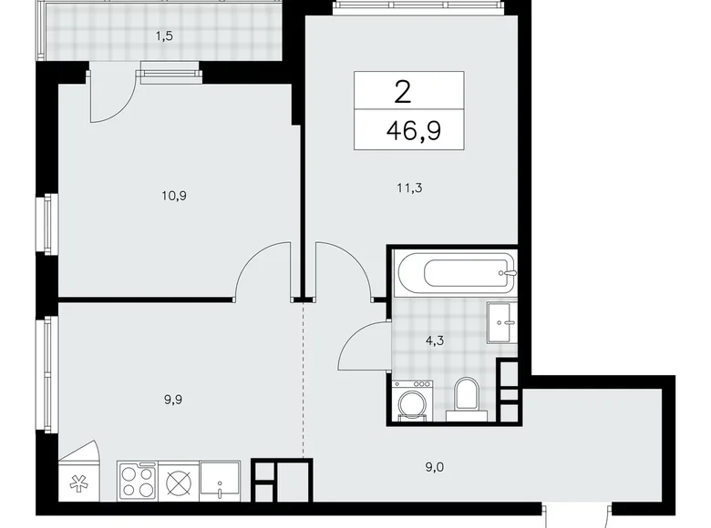 Квартира 2 комнаты 47 м² район Коммунарка, Россия