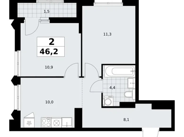 Apartamento 2 habitaciones 46 m² Troitsk, Rusia