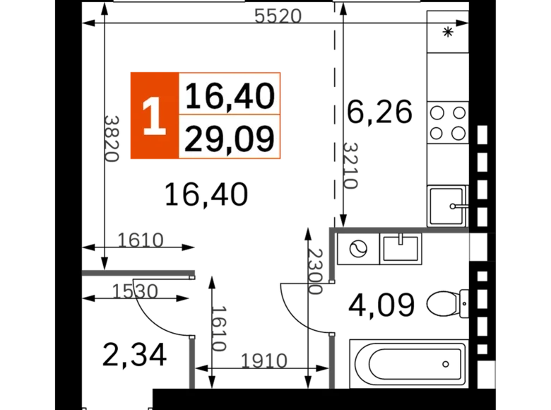 Студия 1 комната 29 м² Одинцовский городской округ, Россия