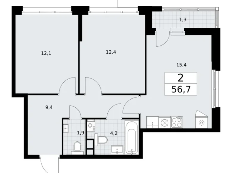 Квартира 2 комнаты 57 м² район Внуково, Россия