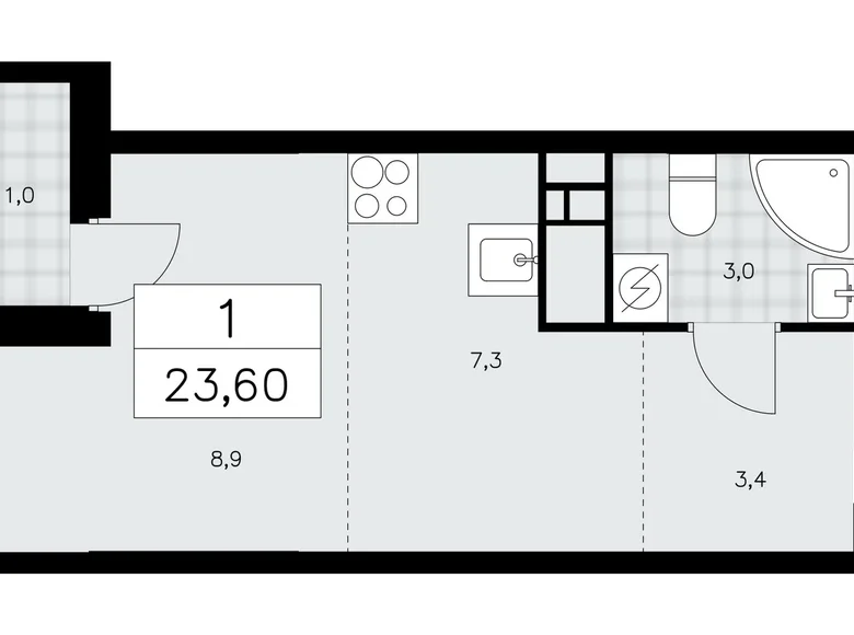 Wohnung 1 zimmer 24 m² Kommunarka, Russland