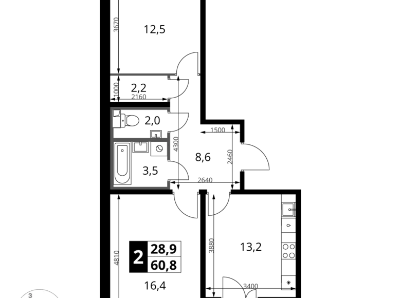 Mieszkanie 2 pokoi 61 m² Leninsky District, Rosja