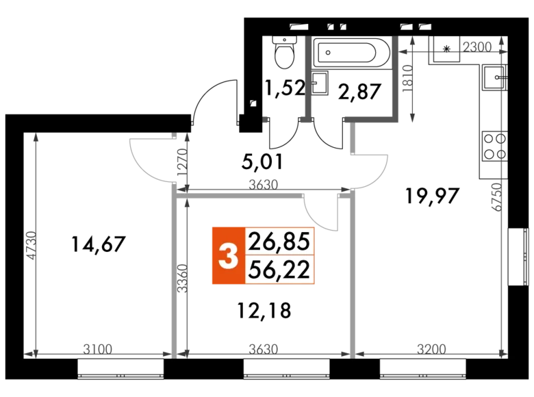 Квартира 2 комнаты 56 м² Апрелевка, Россия
