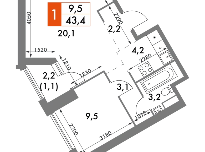 Mieszkanie 2 pokoi 43 m² Moskwa, Rosja