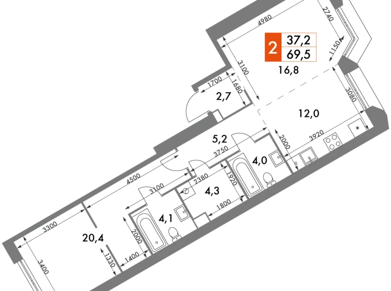 Mieszkanie 2 pokoi 70 m² Moskwa, Rosja