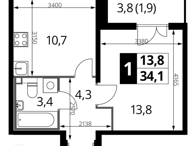 Apartamento 1 habitación 34 m² Liúbertsy, Rusia