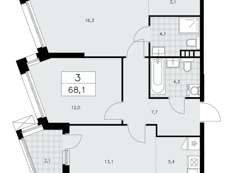 Apartamento 3 habitaciones 68 m² Kommunarka, Rusia