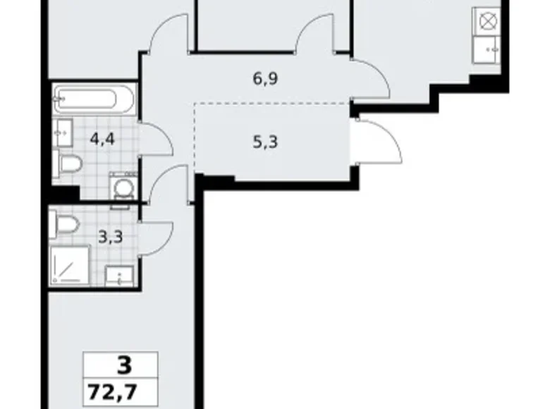 3 room apartment 73 m² Kommunarka, Russia