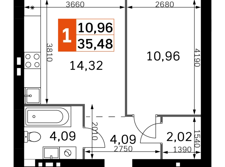 Mieszkanie 1 pokój 35 m² Odincovskij gorodskoj okrug, Rosja