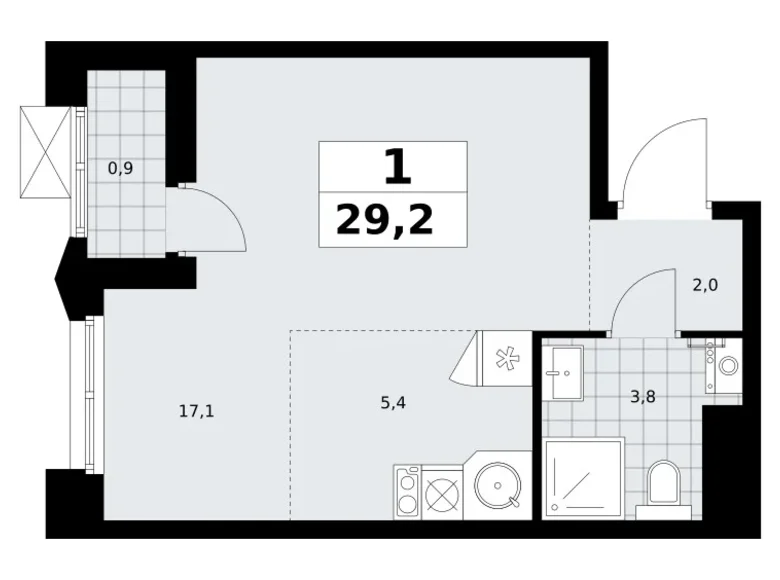 Квартира 1 комната 29 м² район Троицк, Россия