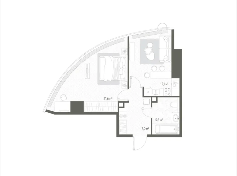 Apartamento 1 habitación 49 m² Rusia, Rusia