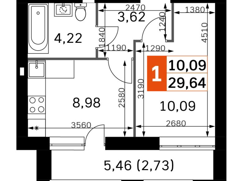 Mieszkanie 1 pokój 30 m² Odincovskij gorodskoj okrug, Rosja
