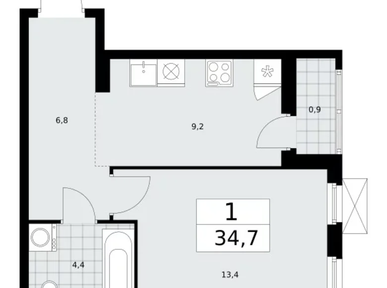 Квартира 1 комната 35 м² район Коммунарка, Россия