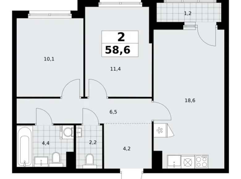 Apartamento 2 habitaciones 59 m² Troitsk, Rusia