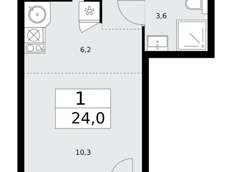 1 room apartment 24 m² Kommunarka, Russia