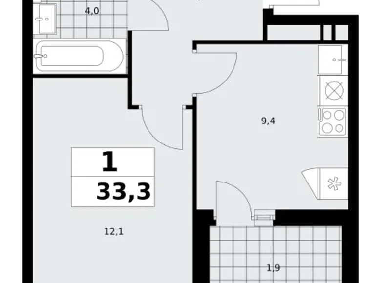 Wohnung 1 zimmer 33 m² Kommunarka, Russland