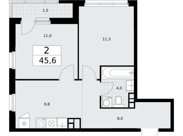 Apartamento 2 habitaciones 46 m² Vnukovo, Rusia
