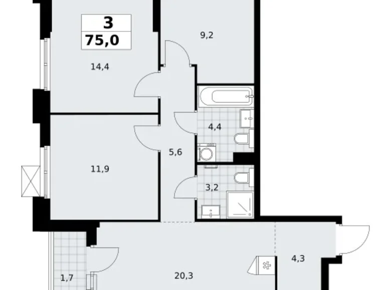 Appartement 3 chambres 75 m² Troïtsk, Russie