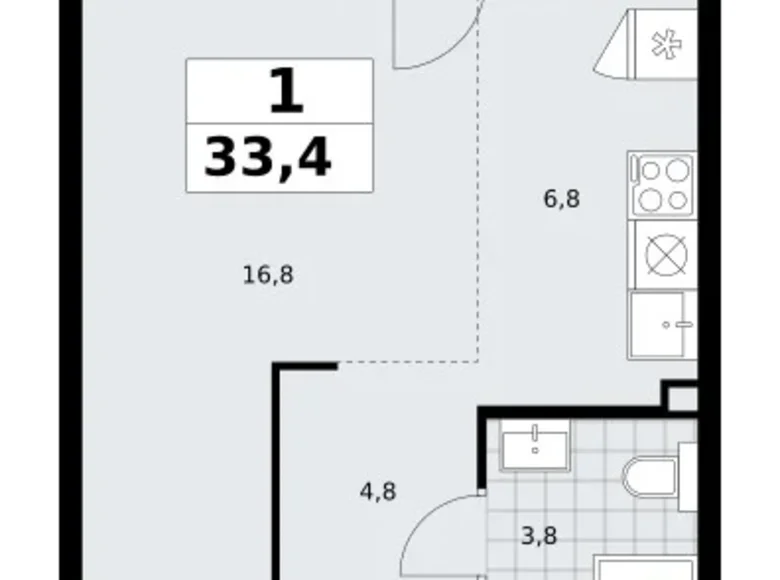 Mieszkanie 1 pokój 33 m² Troick, Rosja