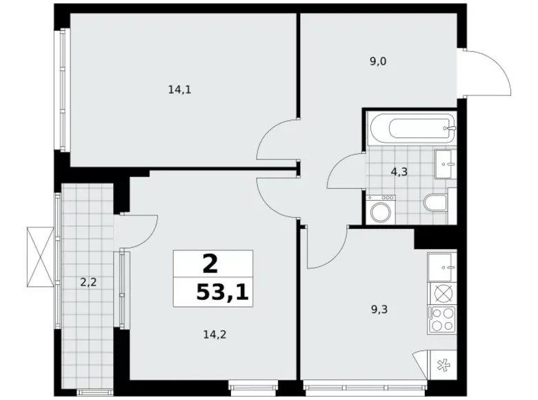Квартира 2 комнаты 53 м² район Коммунарка, Россия