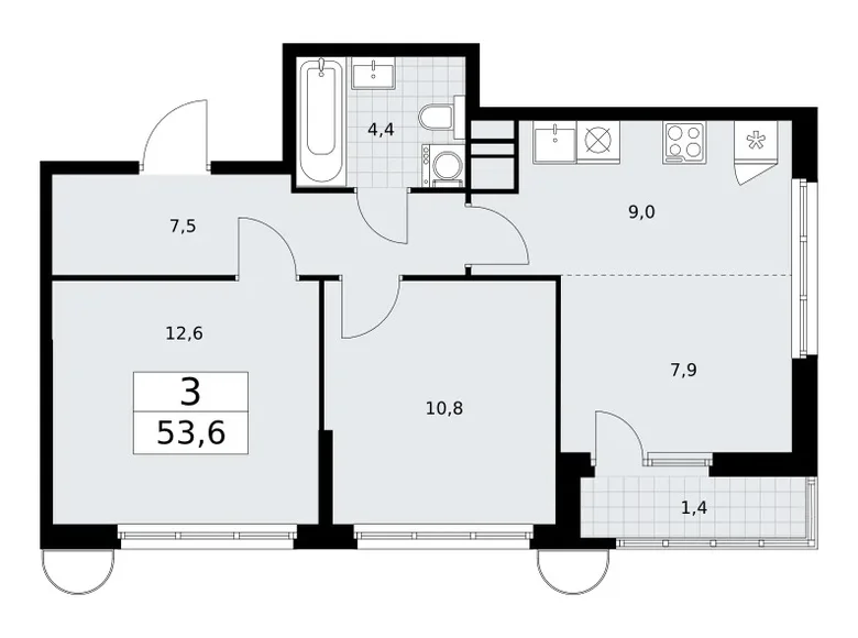 Apartamento 3 habitaciones 54 m² Vnukovo, Rusia