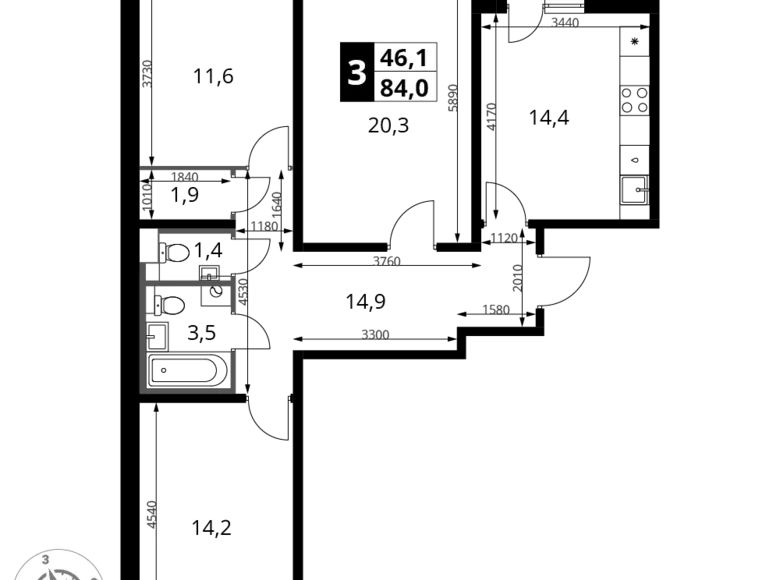 Appartement 3 chambres 84 m² Leninsky District, Russie