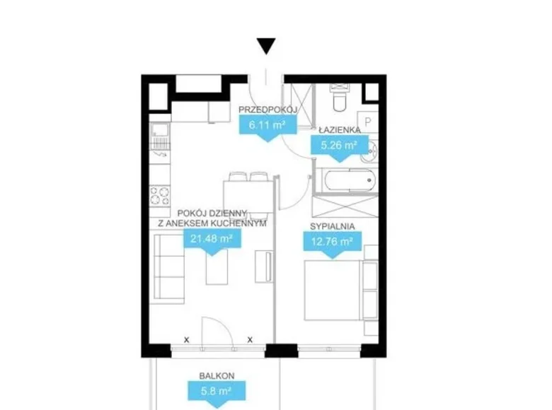 1 bedroom apartment 46 m² Poznan, Poland